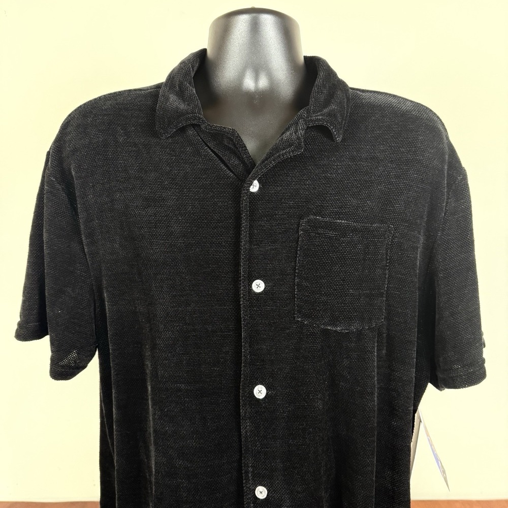 Massive Luxury Edition Chenille SS Button Down Casual Shirt Men's XL‎ Black Nwt